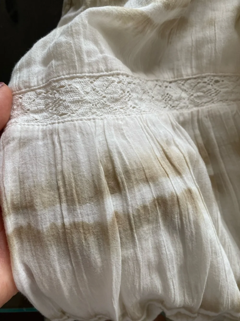 AERIE Off-White Cotton Maxi Dress with Beige Tie-Dye, Rope & Tassel Detail! 🐚 - Picture 14 of 17
